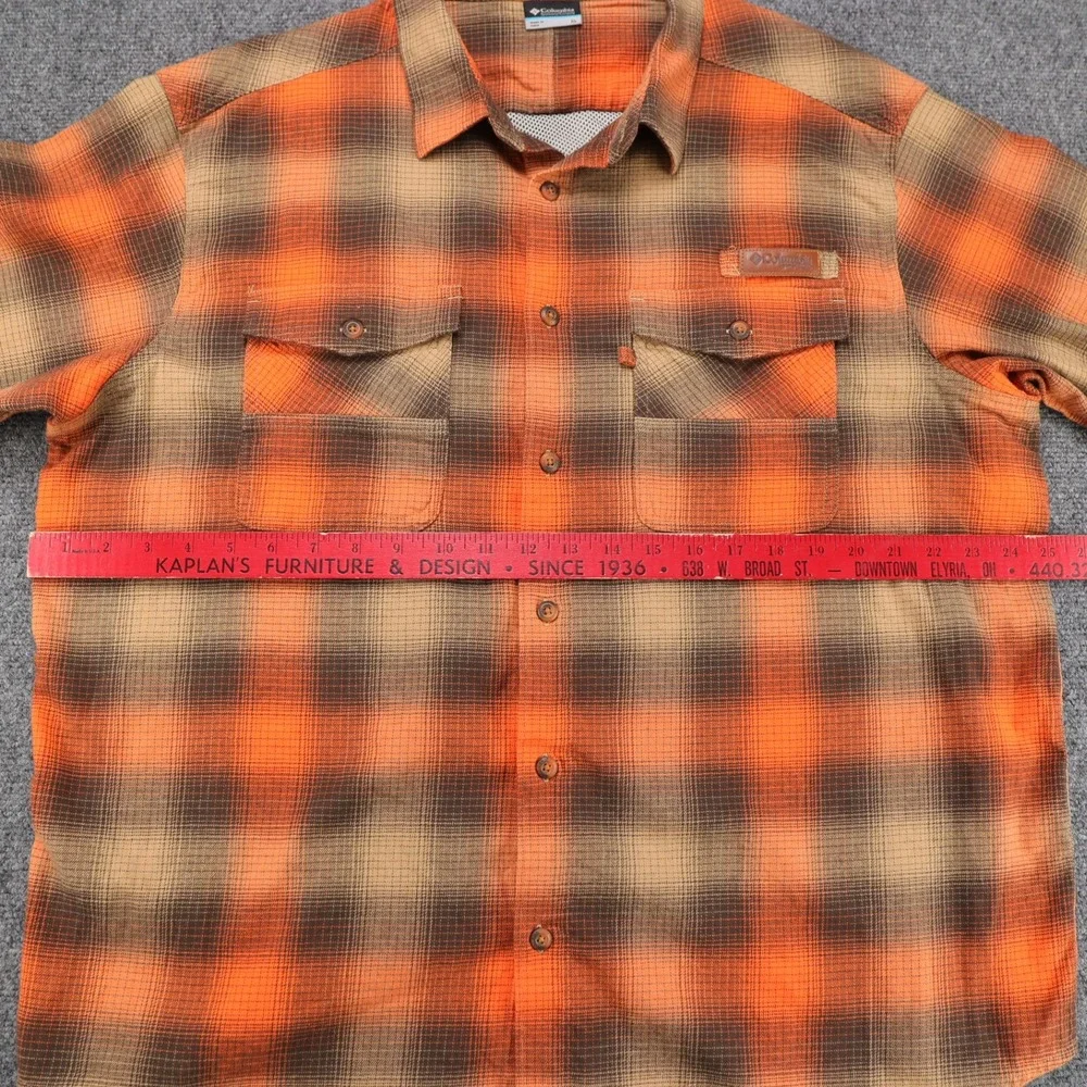 Columbia PFG XL Orange Plaid Long Sleeve‎ Button Down Fishing Shirt Mesh Vent